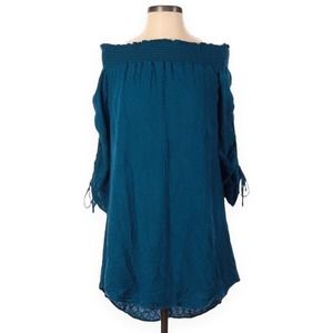 Amadi ANTHROPOLOLGIE | Women's Teal Blue Vendredi Off The Shoulder Casual Dress